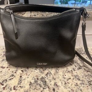 Calvin Klein Black Pebbled Leather Shoulder Bag
